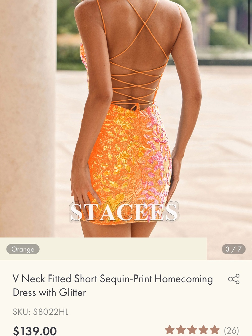 Stacee's Orange Sequin Mini Dress with Crisscross Back
